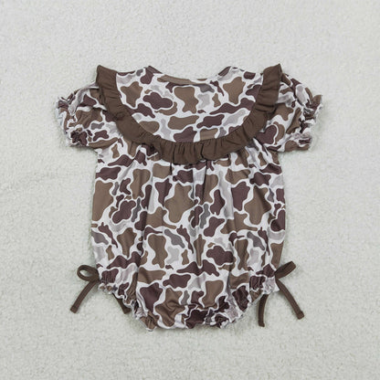 RTS SR3888 Embroidery Mama's Bestie Baby Girls Southern Brown Camo Ruffle Rompers
