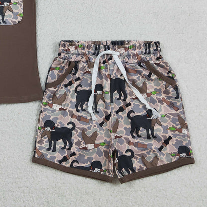 RTS BSSO1849 Baby Boys Shirt Top Dog Ducks Camo Pockets Short Hunting Clothes Sets