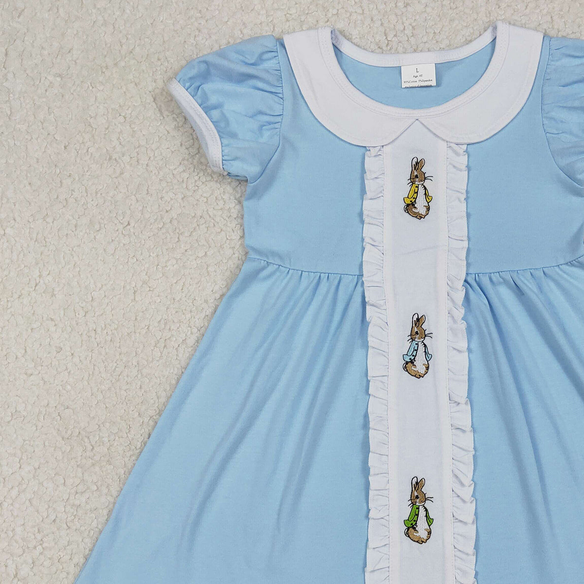 RTS GSD2961 Embroidery Rabbits Baby Girls Easter Collar Knee Length Dresses