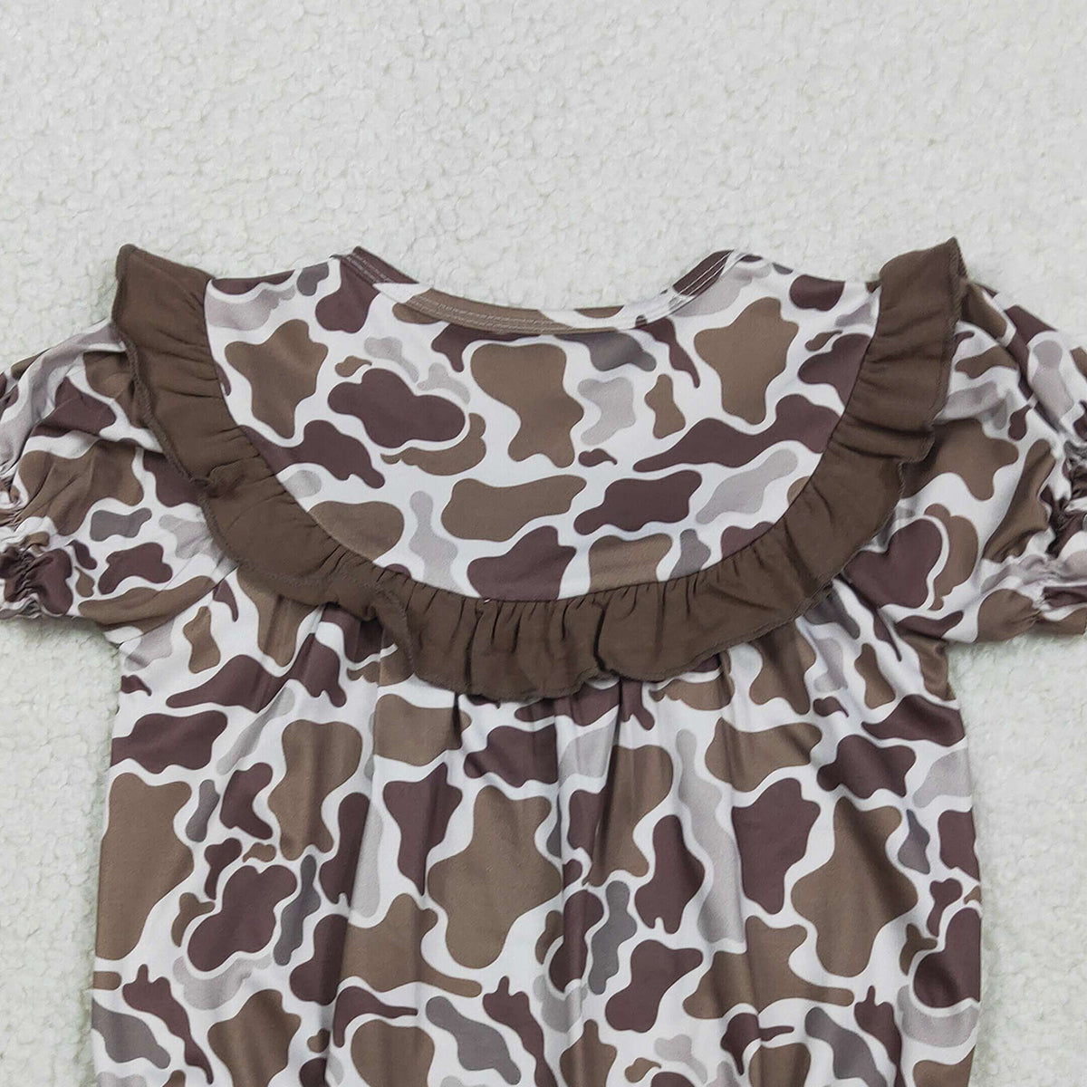 RTS SR3888 Embroidery Mama's Bestie Baby Girls Southern Brown Camo Ruffle Rompers