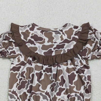 RTS SR3888 Embroidery Mama's Bestie Baby Girls Southern Brown Camo Ruffle Rompers