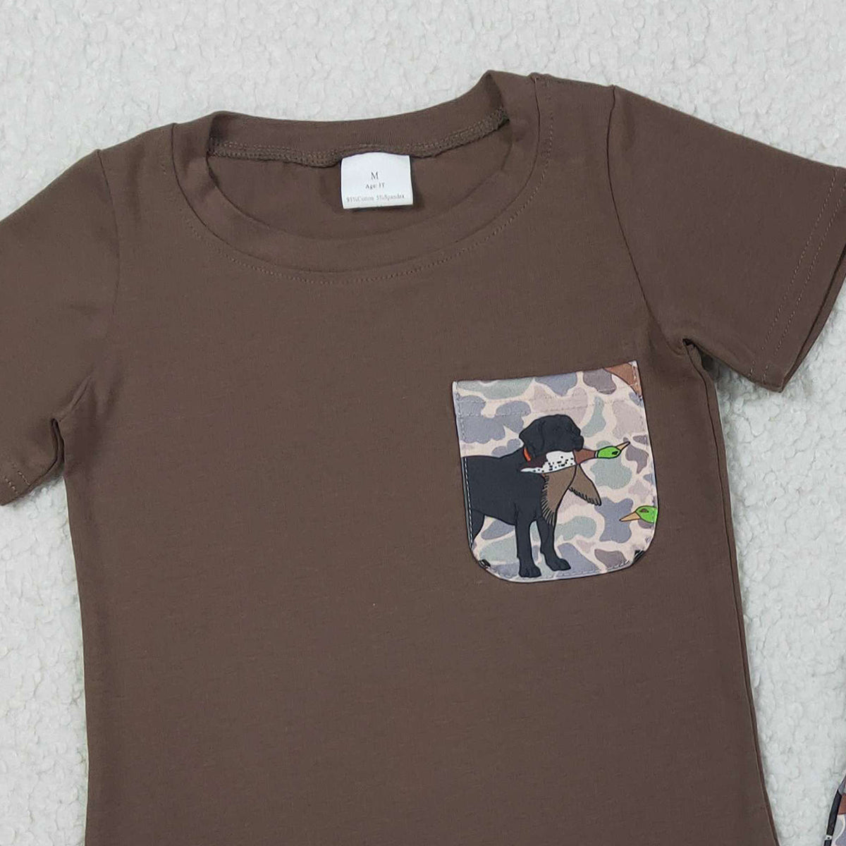 RTS BSSO1849 Baby Boys Shirt Top Dog Ducks Camo Pockets Short Hunting Clothes Sets