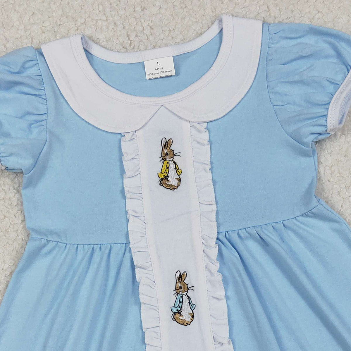 RTS GSD2961 Embroidery Rabbits Baby Girls Easter Collar Knee Length Dresses
