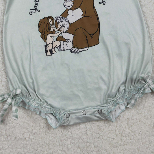 RTS SR3589 Baby Girls Short Ruffle Sleeve Cartoon Monkey Bows Rompers