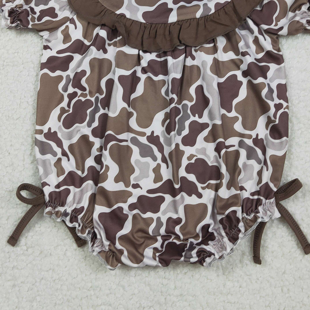 RTS SR3888 Embroidery Mama's Bestie Baby Girls Southern Brown Camo Ruffle Rompers