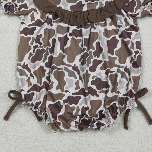 RTS SR3888 Embroidery Mama's Bestie Baby Girls Southern Brown Camo Ruffle Rompers