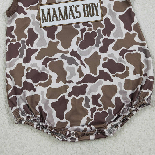RTS SR3889 Embroidery Mama's Boy Southern Brown Camo Sleeveless Rompers