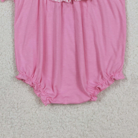 RTS SR3250 Smocked Crosses Baby Girls Bows Short Sleeve Easter Ruffle Rompers