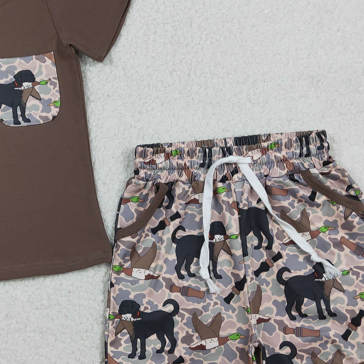 RTS BSSO1849 Baby Boys Shirt Top Dog Ducks Camo Pockets Short Hunting Clothes Sets