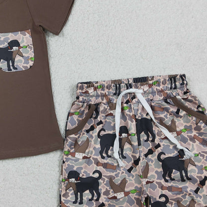 RTS BSSO1849 Baby Boys Shirt Top Dog Ducks Camo Pockets Short Hunting Clothes Sets