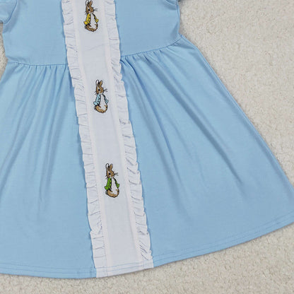 RTS GSD2961 Embroidery Rabbits Baby Girls Easter Collar Knee Length Dresses