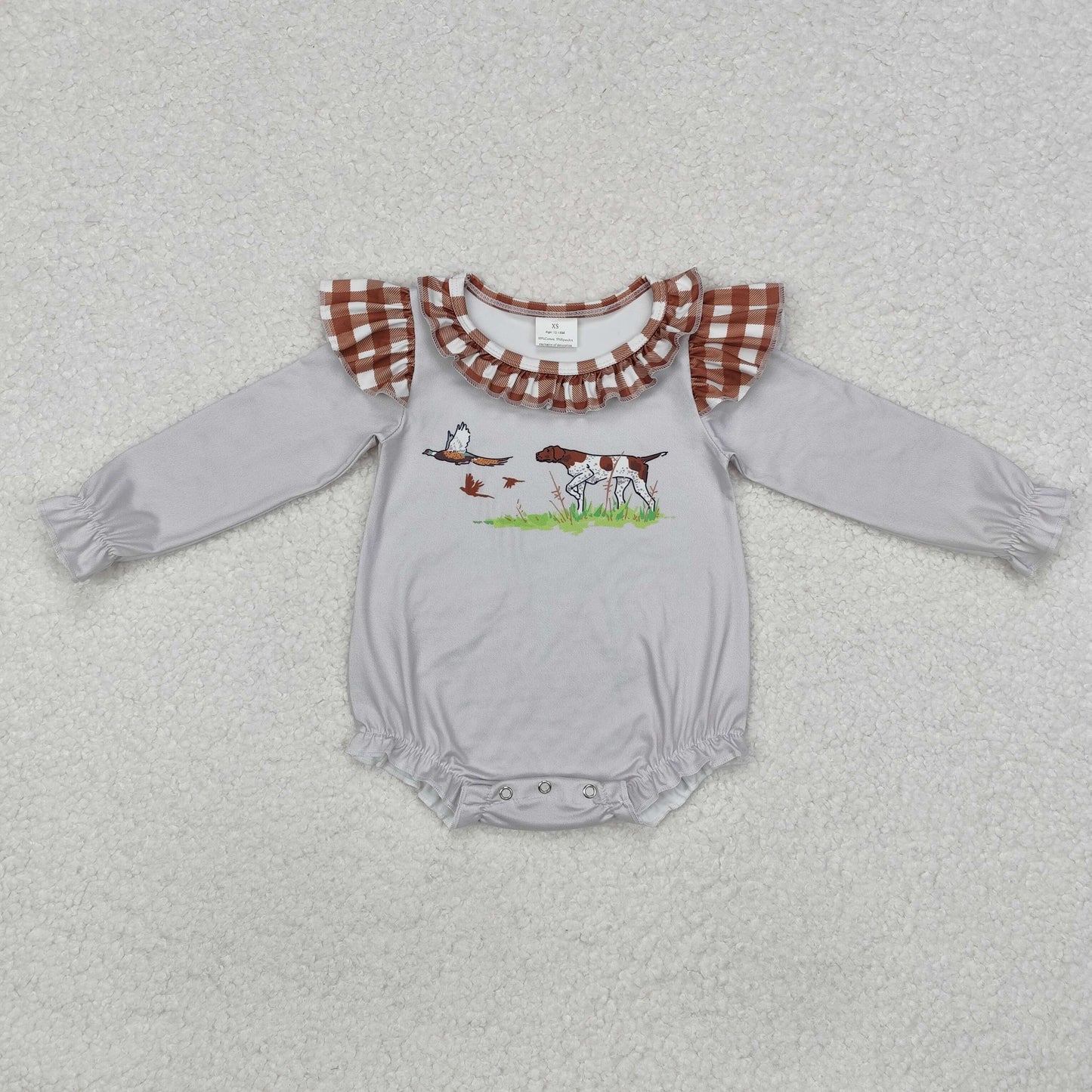 LR2000 Baby Infant Girls Grey Dog Duck Hunting Romper