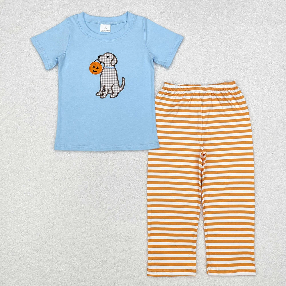 Sibling Baby Boys Dogs Pumpkin Tops Pants Outfits Clothes Sets 6.26