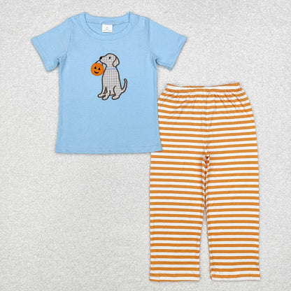 Sibling Baby Boys Dogs Pumpkin Tops Pants Outfits Clothes Sets 6.26