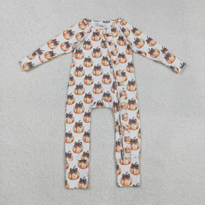 Sibling Baby Girls Bows Pumpkins Button Fal Pajamas Clothes Sets Zipper Footie Rompers C9.30