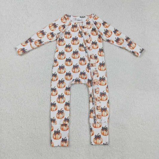 Sibling Baby Girls Bows Pumpkins Button Fal Pajamas Clothes Sets Zipper Footie Rompers C9.30