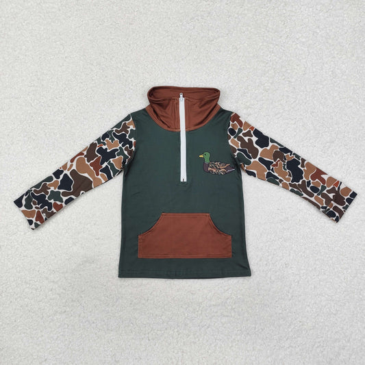 BT0927 Baby Boys Dark Green Camo Zip Duck Hunting Pullovers Tops