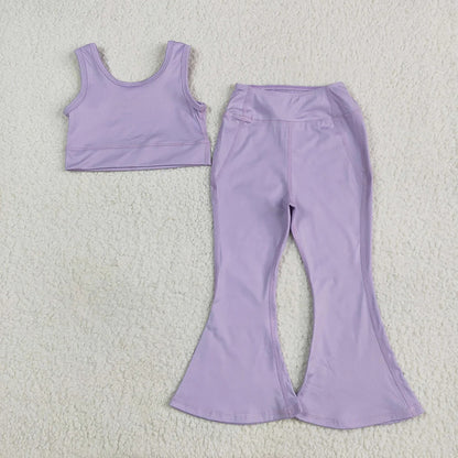 Sibling Baby Girls Yoga Vest Bell Bottom Pants Active Wear Outfits 5.27