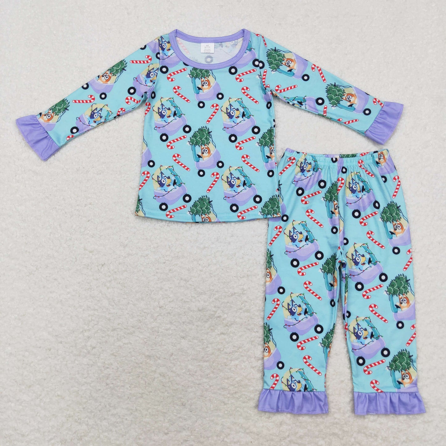 GLP1535 Bamboo Christmas Tree Trolley Crutch Purple Lace Blue Long sleeve pants pajamas set