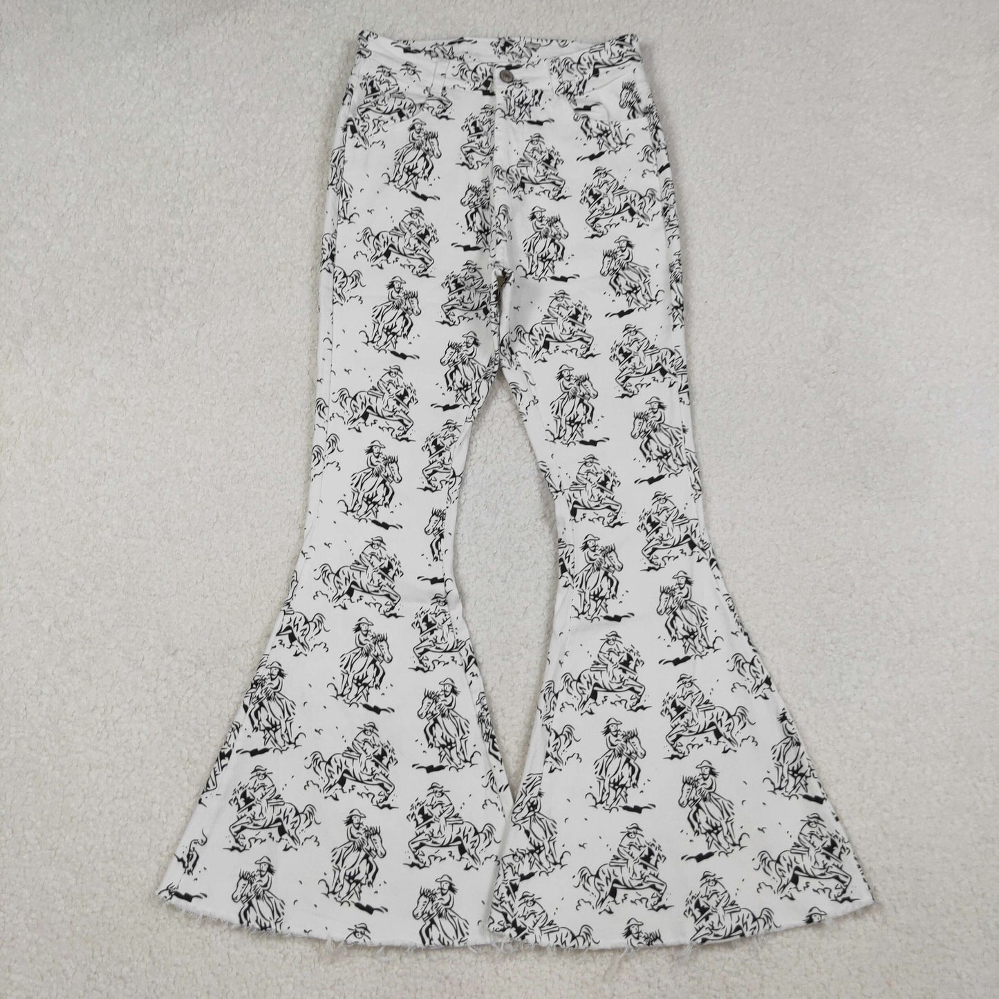 P0296 Adult Women White Western Rodeo Denim Bell Bottom Pants Jeans C10.15