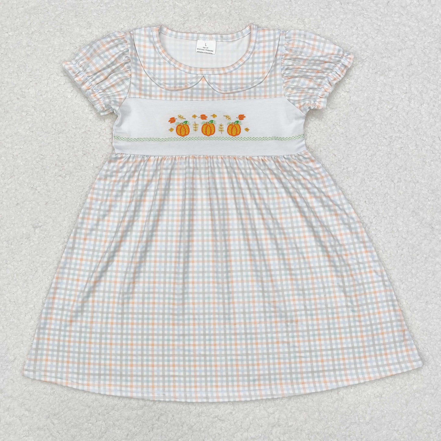 GSD1420 Baby Girls Fall Pumpkin Leaves Knee Length Dress