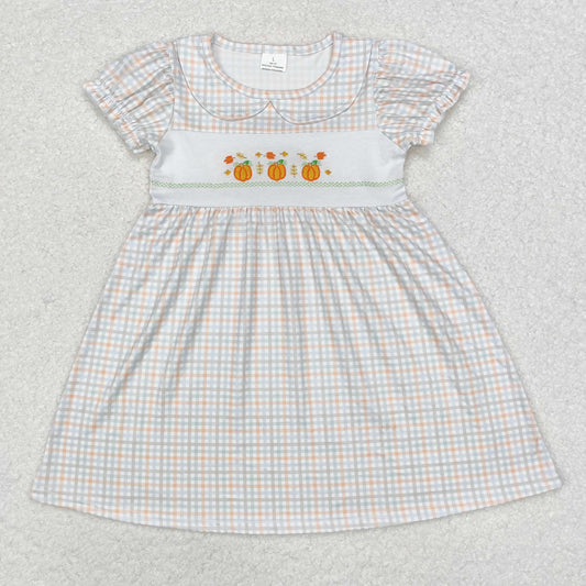 GSD1420 Baby Girls Fall Pumpkin Leaves Knee Length Dress