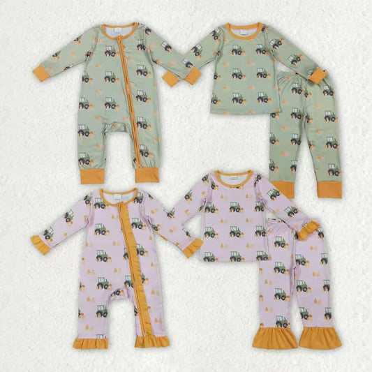 Sibling Baby Kids Fall Trucks Pumpkins Farm Rompers Pajamas Sets  C8.14