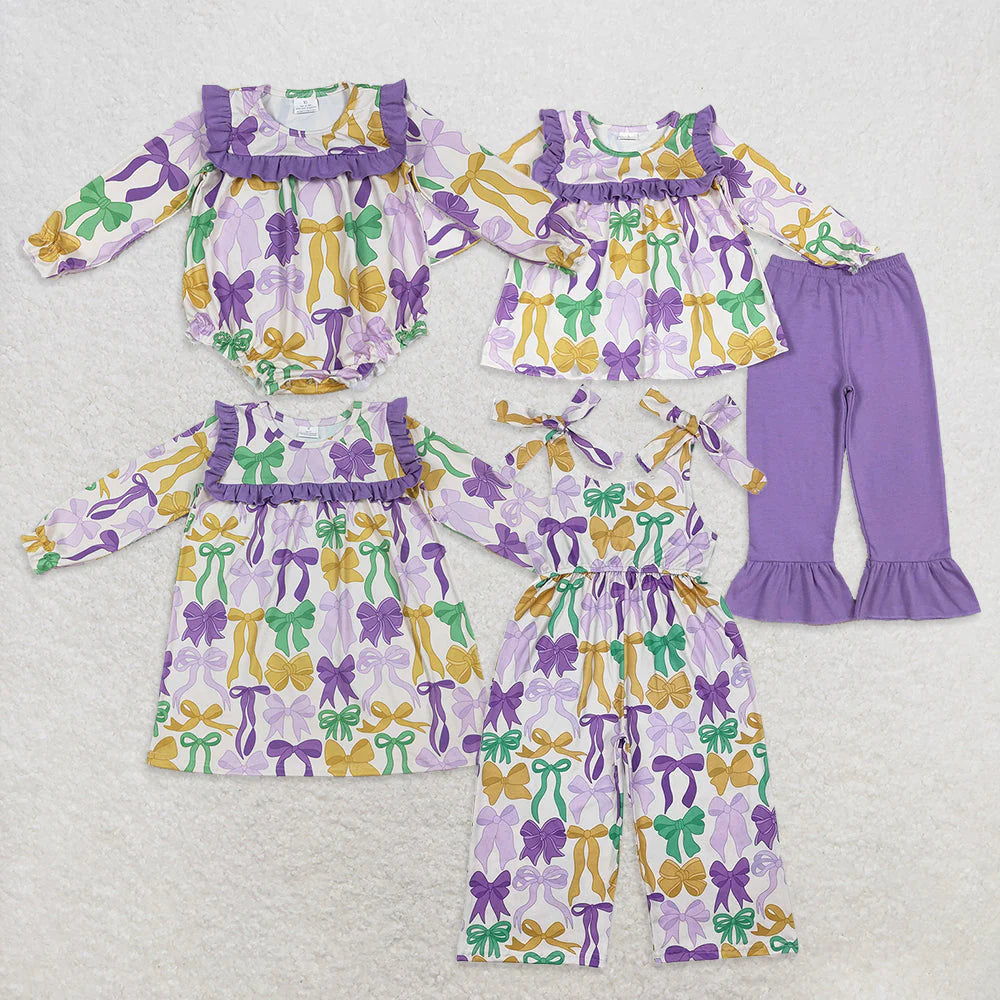 Sibling Baby Girls Mardigras Bows Ruffle Pants Clothes Set Jumpsuits Knee Length Dress Rompers C10.24