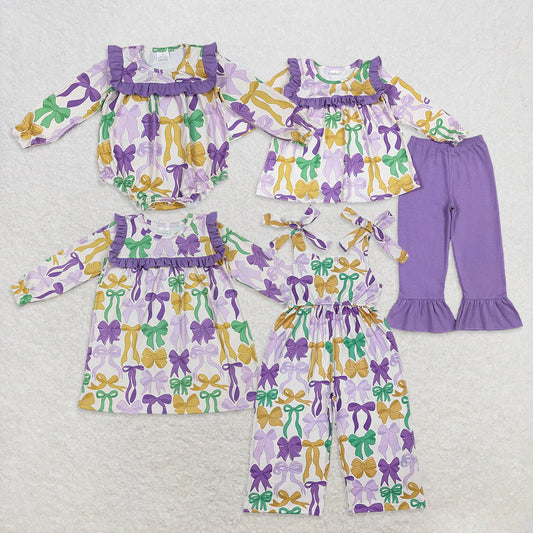 Sibling Baby Girls Mardigras Bows Ruffle Pants Clothes Set Jumpsuits Knee Length Dress Rompers C10.24
