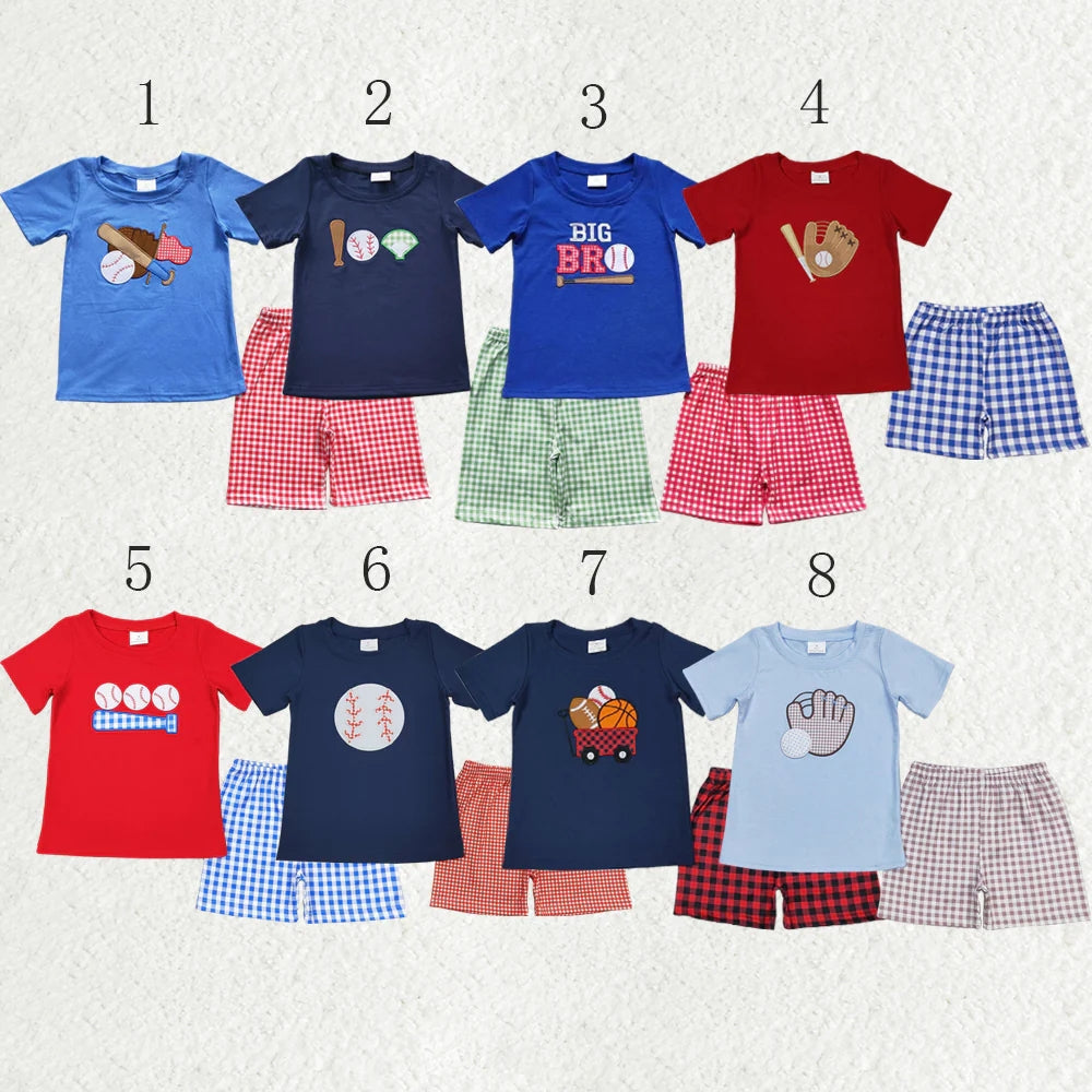 Sibling Baby Boys Embroidery Baseball Summer Shorts Sets Clothes Sets 6.4