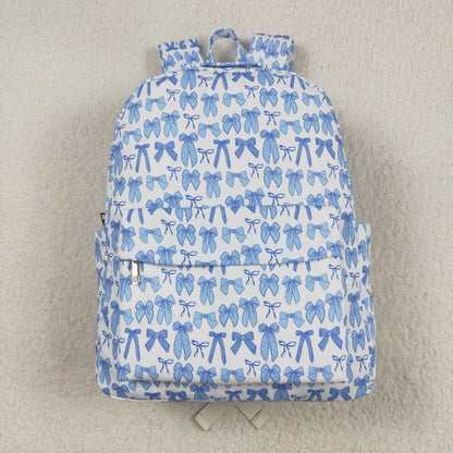 BA0322 Baby Kids Sky Blue Bows Plaid Zipper School Back Bags 7.29