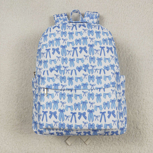 BA0322 Baby Kids Sky Blue Bows Plaid Zipper School Back Bags 7.29