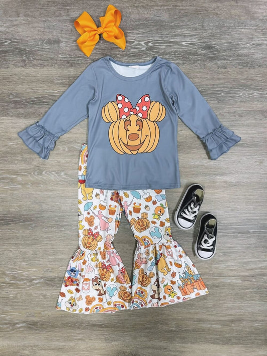 GLP0002 Baby girls halloween pumpkin bell pants clothing set