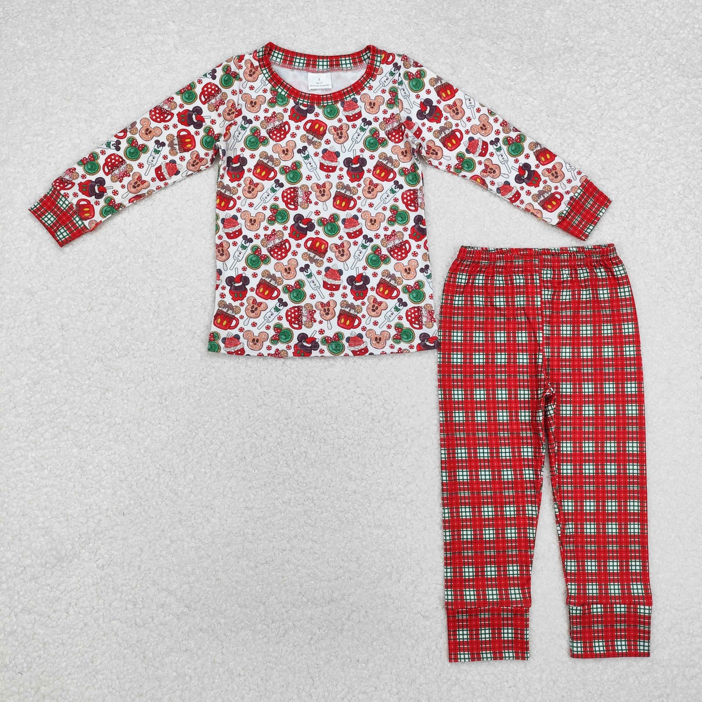 BLP0695 Baby Boys Christmas Cartoon Mouses Top Plaid Pants Pajamas Clothes Set