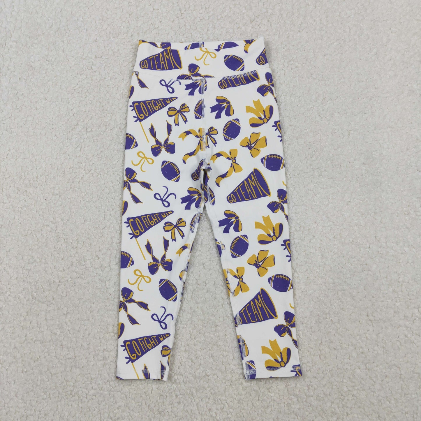 P0848 Baby Girls Purple Yellow Go Team Footballs Bows Yoga Legging Pants C11.6