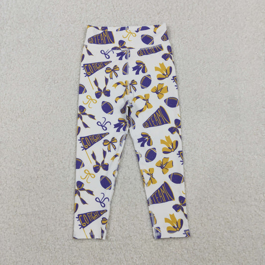 P0848 Baby Girls Purple Yellow Go Team Footballs Bows Yoga Legging Pants C11.6