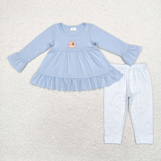 GLP1384 Embroidered Turkey blue long sleeve striped pantsuit