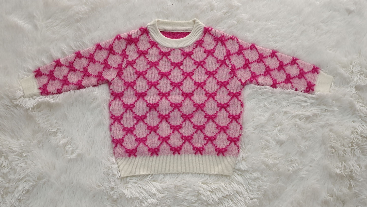 GT0686 Long sleeve sweater in sable pink with bow design