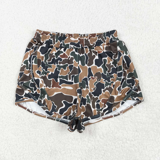 SS0469 Adult Women Dark Brown Camo Yoga Summer Shorts