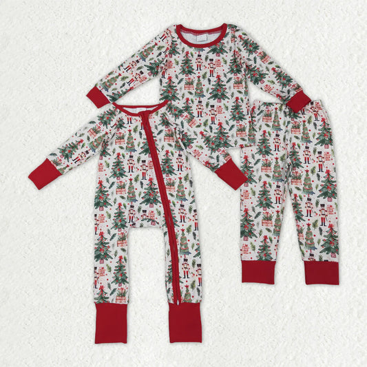Sibling Baby Boys Christmas Trees Soldiers Gifts Top Pants Pajamas Sets Zipper Footie Rompers C10.25