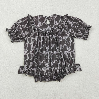 LR2727 Embroidery Baby Girls Gray Camo Mamas Bestie Bows Western Ruffle Romper C11.11