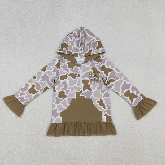 GT1134 Embroidery Baby Girls Lavender Camo Long Sleeves Dog Ducks Pocket Zipper Western Hoodies C10.8