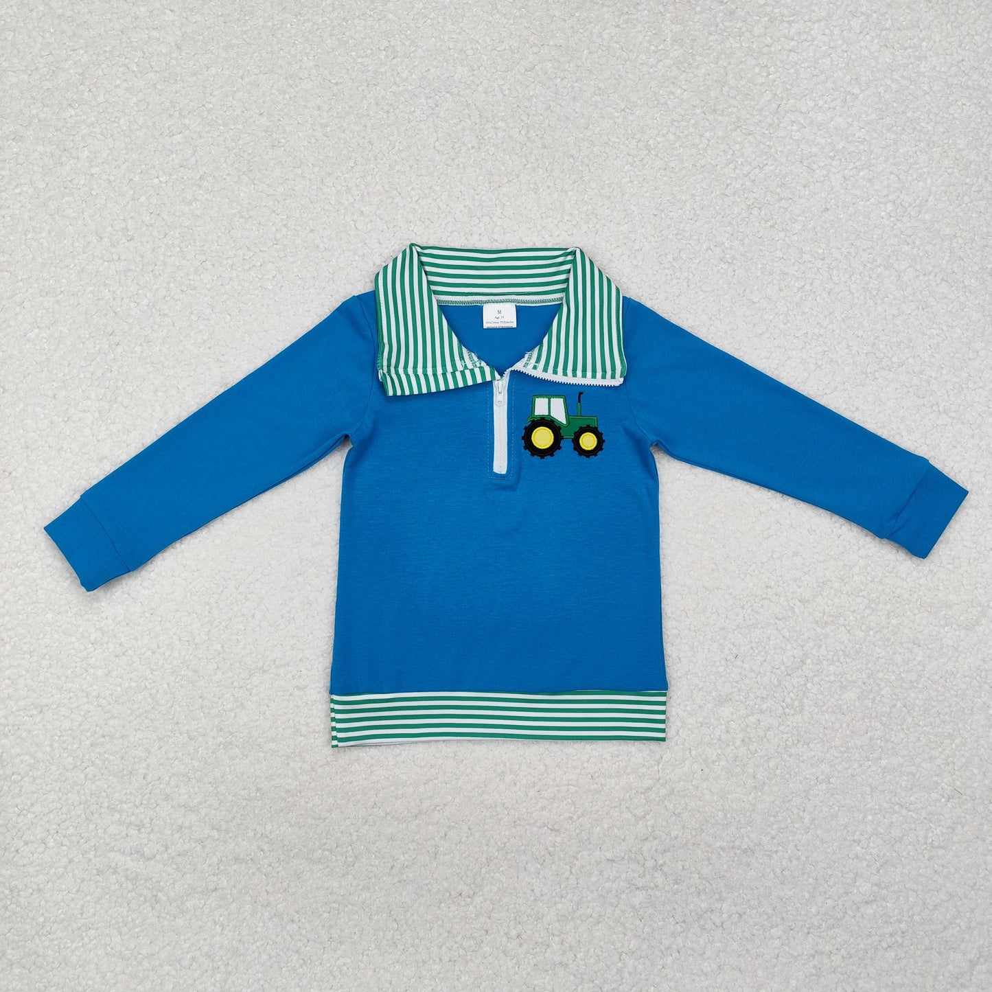 BT0892 Baby Boys Tractor Zip Long Sleeve Pullovers Tops