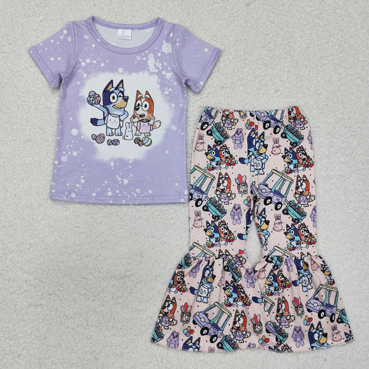 GSPO1788 Baby Girls Dog Easter Rabbits Shirt Bell Pants Clothes Set