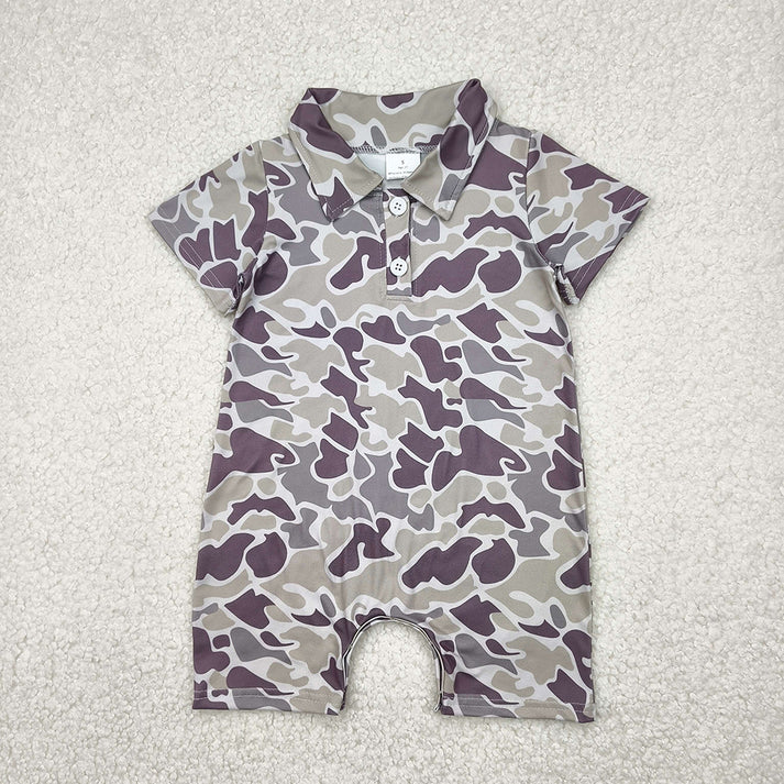 5 Colors Sibling Baby Infant Boys Short Sleeves Camouflage Button Rompers 6.16