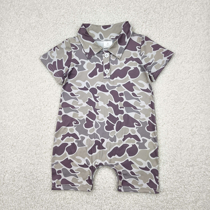 5 Colors Sibling Baby Infant Boys Short Sleeves Camouflage Button Rompers 6.16