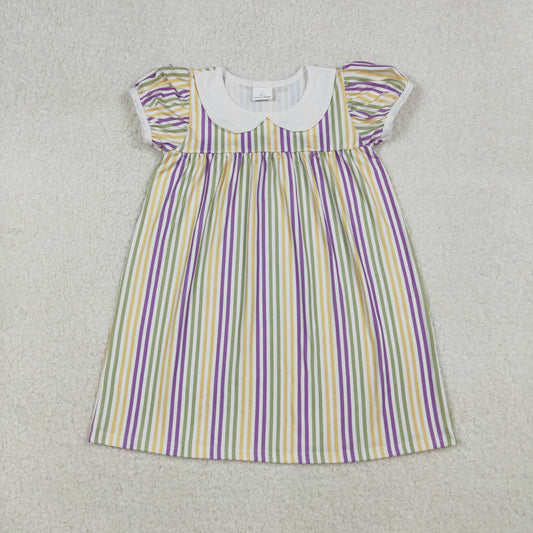 GSD1571 Baby Girls Mardi Gras Stripes Collar Knee Length Dress C9.29