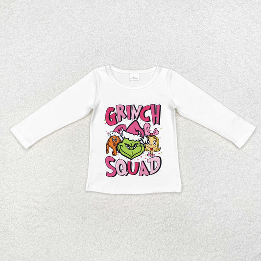 GT0757 Baby Girls White Christmas Frog Long Sleeve Tee Shirts Tops