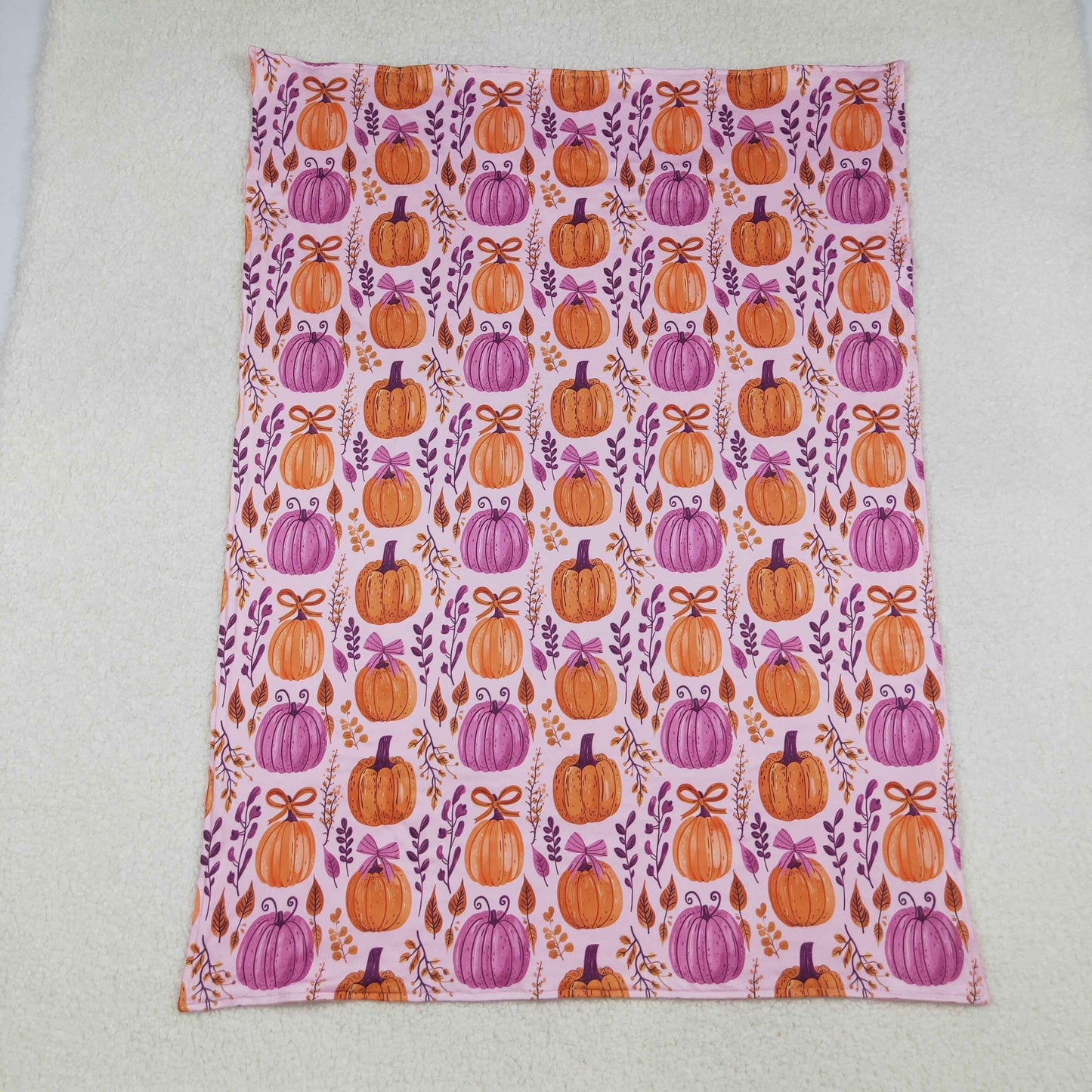 BL0216 Baby Kids Hot Pink Bows Pumpkins Plaid Fall Blanket C9.22