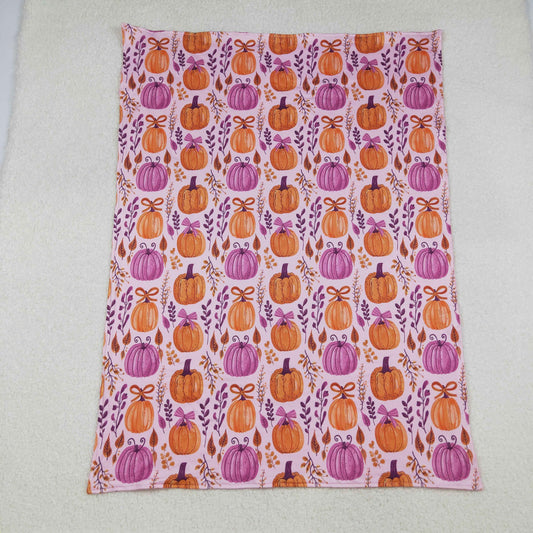 BL0216 Baby Kids Hot Pink Bows Pumpkins Plaid Fall Blanket C9.22